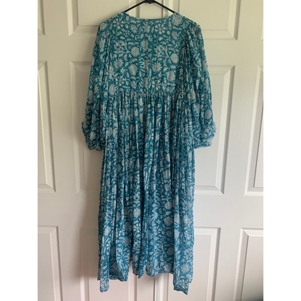 Daughters of India Kyra 100% Cotton Floral Midi Dress Ocean Blue Size Large - Picture 7 of 8